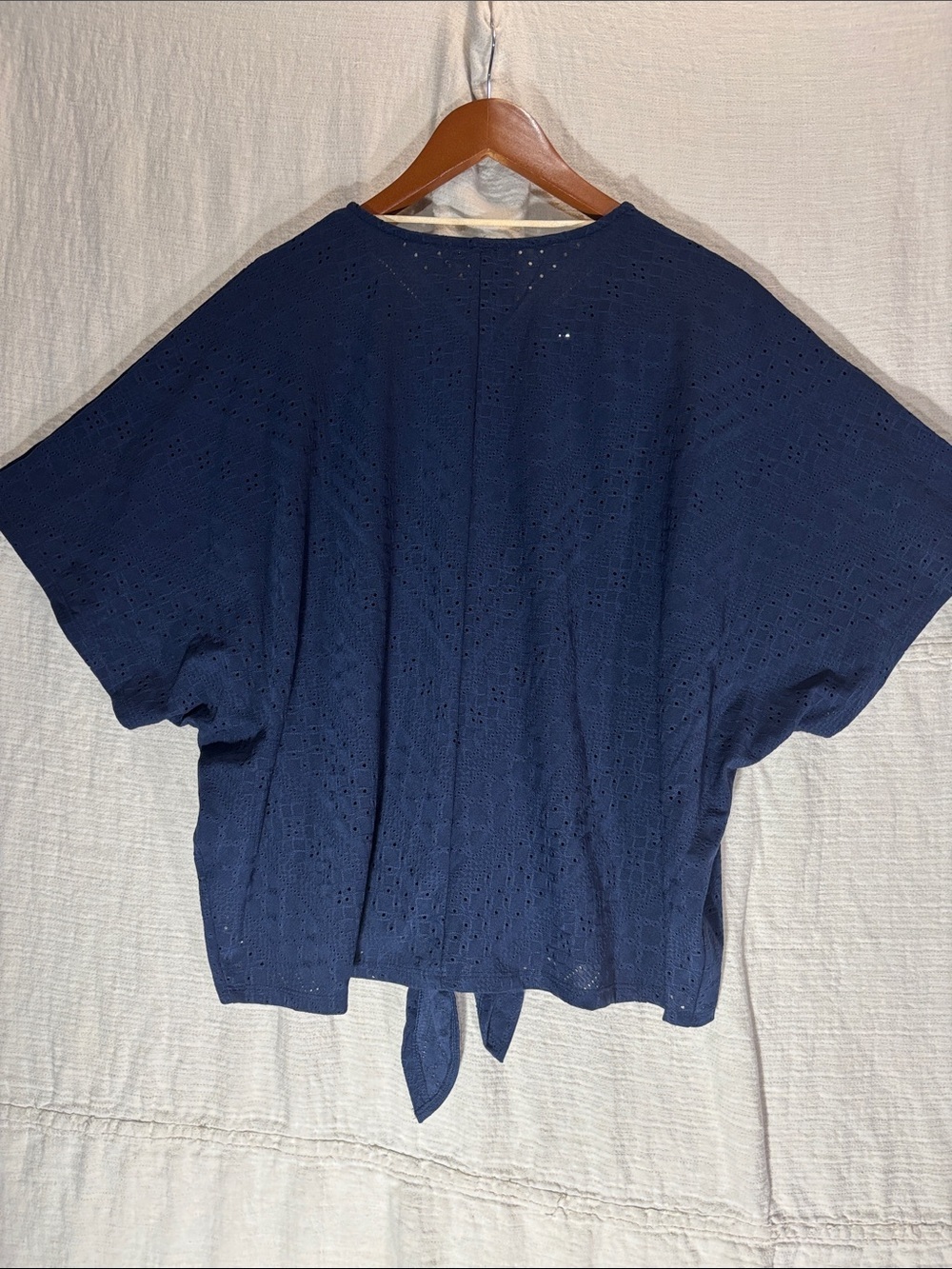 Democracy Navy Eyelet Tie-Front Blouse - Picture 6 of 8